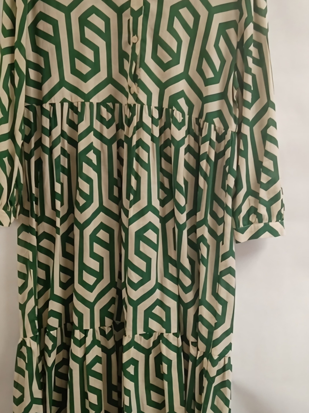 Zara Green and Cream Geometric Tiered Women’s Dress